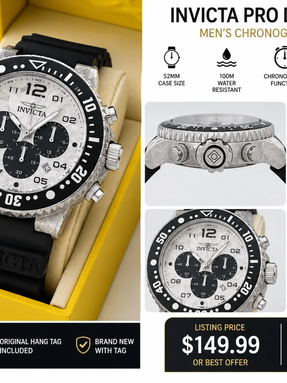 Invicta Men’s Black & Silver Chronograph Dive Watch
